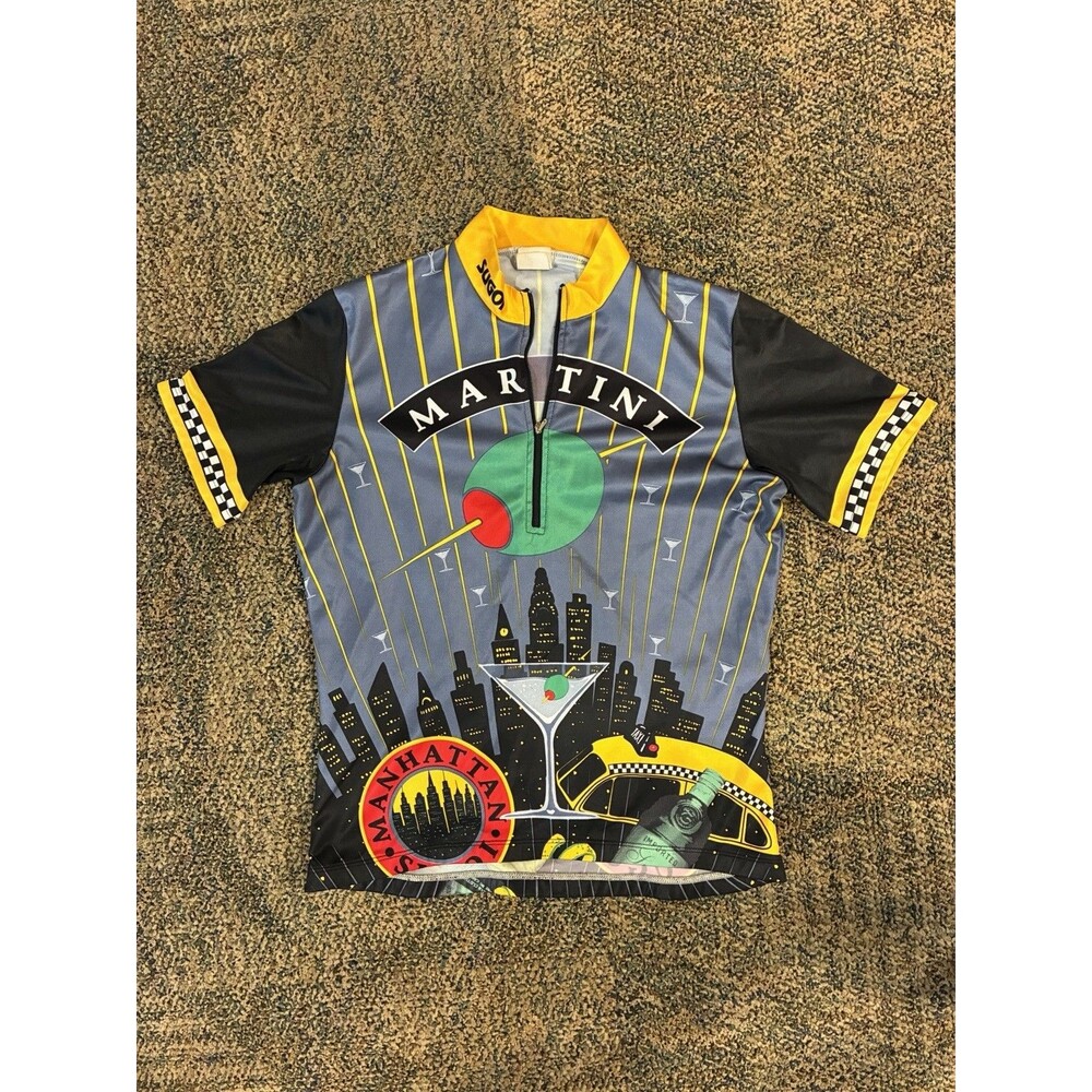 Vintage Sugoi Cycling Jersey Men's Medium Martini Manhattan Short Sleeve 1/2 Zip
